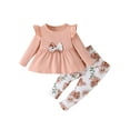 thumbnail image 1 of Faithtur Ensemble 2 Pcs pour Bébés Filles, T-shirt à Manches Longues Col Rond avec Nœud et Pantalon à Imprimé Floral Vêtements d'Automne, 1 of 9