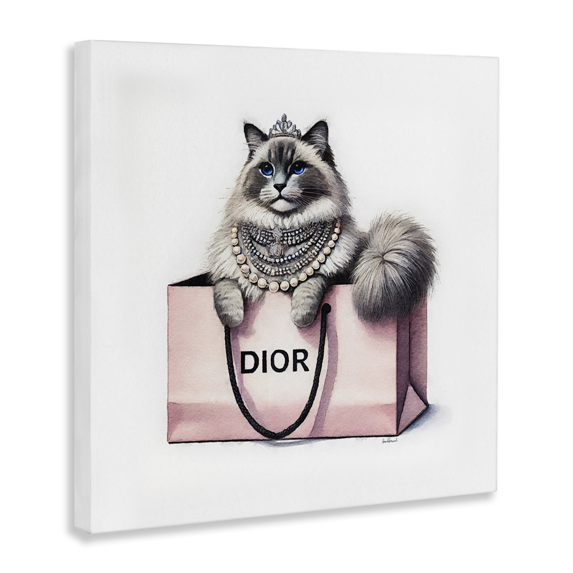 Stupell Industries Lovely Cat in Shopping Bag Animals Painting Wrapped Canvas Art Print Wall Art, 24 x 24