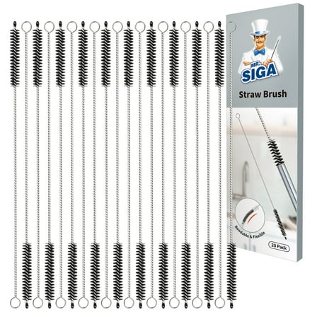 MR.Siga Straw Cleaner Brush, 10 inch Stainless Steel Straw Brush,Pipe Cleaner Brush, 20 Pack