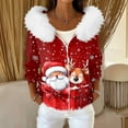 thumbnail image 2 of Women's Fashion Casual Sweater Zipper Cardigan, Christmas Themed Print Plush Hooded Jacket for Seasonal Holiday Cheer and Style,Vermilion,XL, 2 of 6