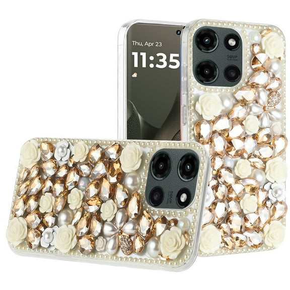 For Motorola Edge 2025 Rose Flower Full Diamond Bling Stones - Yellow