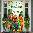 thumbnail image 6 of Green Clover St. Patrick's Day Banner Blue White Stripe Welcome Backdrop Golden Glitter Wooden Texture Background for St. Patrick's Day Party Festival Home Welcome, 6 of 9