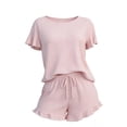 thumbnail image 6 of Women's Pajama Sets Women's Ruffle Sleeve Pajama Set Soft 2-Piece Loungewear Top And Ruffle Hem Shorts Sleepwear Pink S, 6 of 6