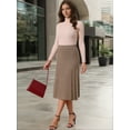thumbnail image 2 of DARING DIVA Women's Pleated High Waist A Line Knit Midi Skirt S Brown, 2 of 7