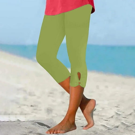 Capri Leggings for Women Tummy Control High Waisted Yoga Pants Summer Plus Size Workout Pants with Pockets