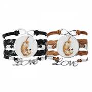 Animal Ocelot Cat Photograph Shoot Bracelet Hand Strap Leather Rope Wristband Double Set