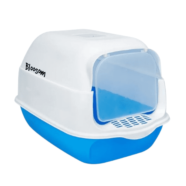Arenero Bloosom Sanitario Cerrado Para Gato Con Pala Puerta Abatible Azul