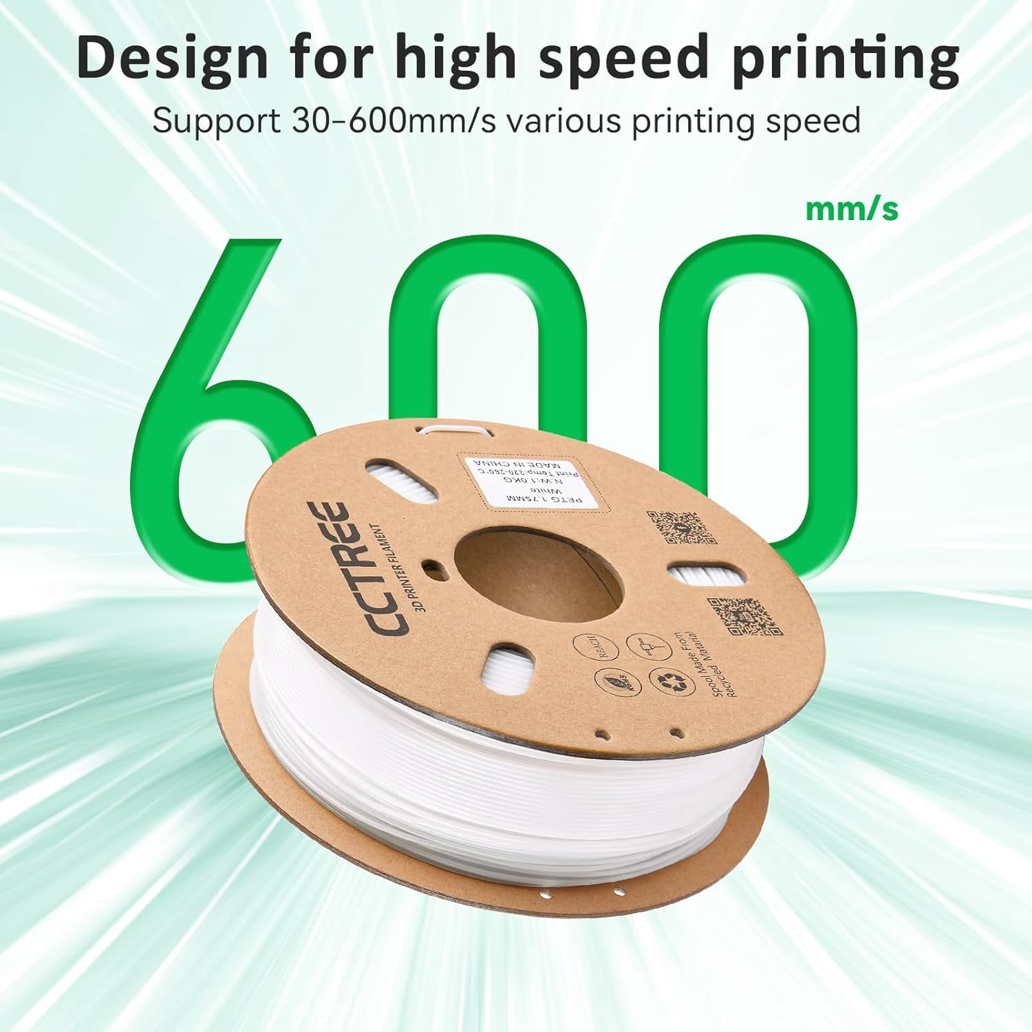 PETG Filament 1.75mm, Strong & High Toughness 3D Printing Filament, Dimensional Accuracy +/- 0.03mm, 1kg Spool(2.2lbs), Fit Most FDM 3D Printers, White