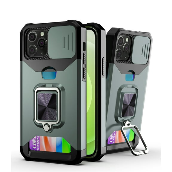 TECH CIRCLE Phone Case for iPhone 11 Pro (5.8 Inch) - Sliding Cover for Camera, Silicone/Plastic Protective Composite Case, Drop Proof Lightweight Rugged Cover with Kickstand /Card Holder (Green)