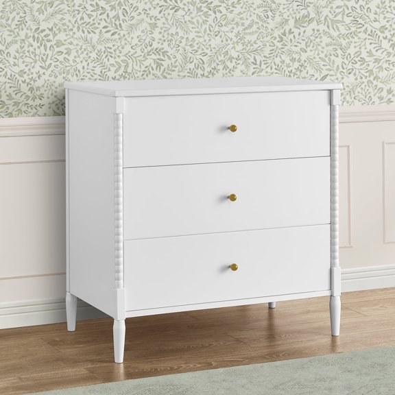 Open Box Delta Children Lily 3 Drawer Dresser with Interlocking Drawers, Bianca White
