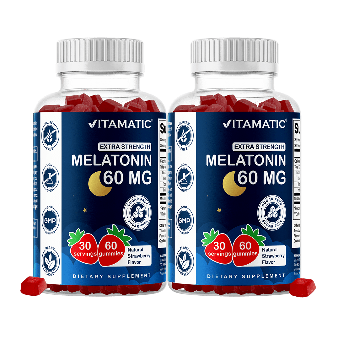 Vitamatic Sugar Free Melatonin 60mg - 60 Vegetarian Gummies - Non-Habit Forming Supplement - 2 Pack