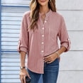 thumbnail image 2 of Women's Striped Button Down Shirts 3/4 Length Sleeve Tops V Neck Casual Comfy Work Shirt with Pocket (L, Red), 2 of 8
