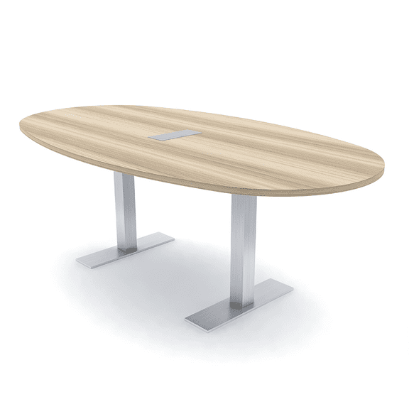 7Ft Boat Oval Conference Table With Metal T Bases And Electrical Unit