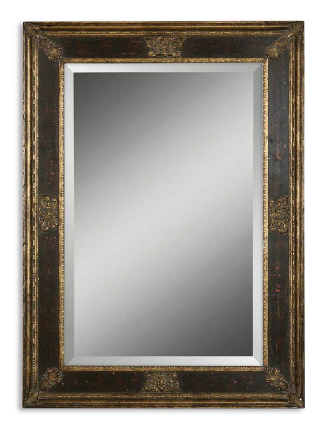46" Antiqued Gold & Distressed Black Framed Beveled Rectangular Wall