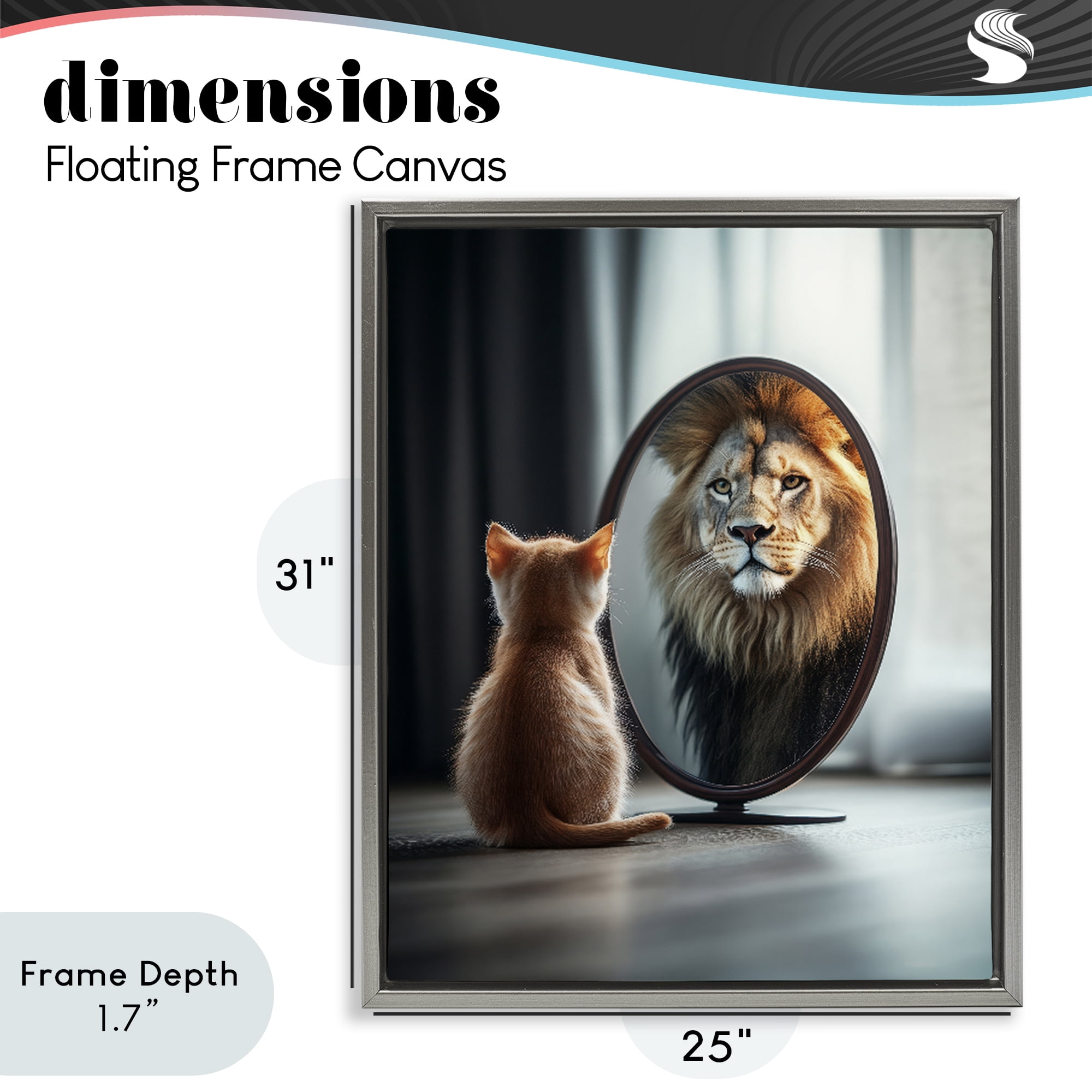 Stupell Industries Kitten Becomes Lion Illusion Gray Framed Floater Canvas Wall Art, design by Scott Stulberg