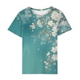 thumbnail image 5 of Otvok Womens Dressy Tops Ladies Fashion Casual Short Sleeve Flower Print Round Neck Pullover Top Blouse, 5 of 6