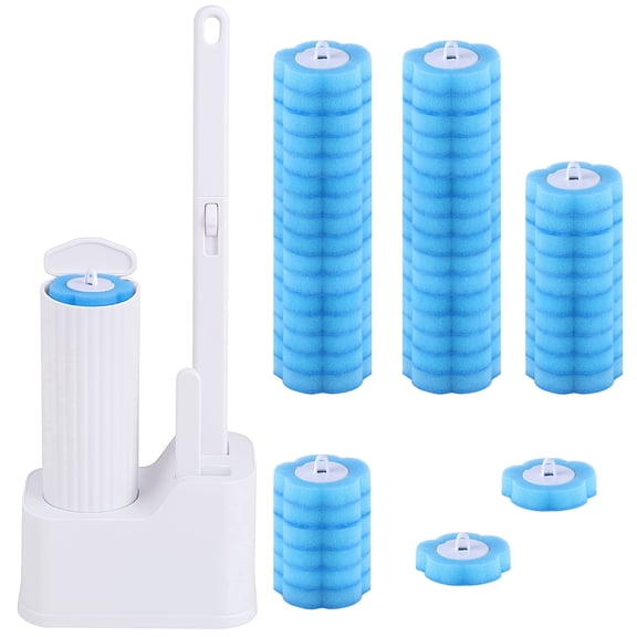 wlich Disposable Toilet Brush with 48 Refills, Bowl Toilet Brush with Wall Mounted Holder, Toilet Bowl Brush Set with Wand and Storage Box for Bathroom Cleaning