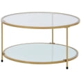 thumbnail image 3 of Mesa de centro redonda para sala de estar Mesa pequeña y elegante Parte superior de cristal Patas de acero 84 x 45,5 cm Dorado esquí esquí Gafas de esquí, 3 of 5