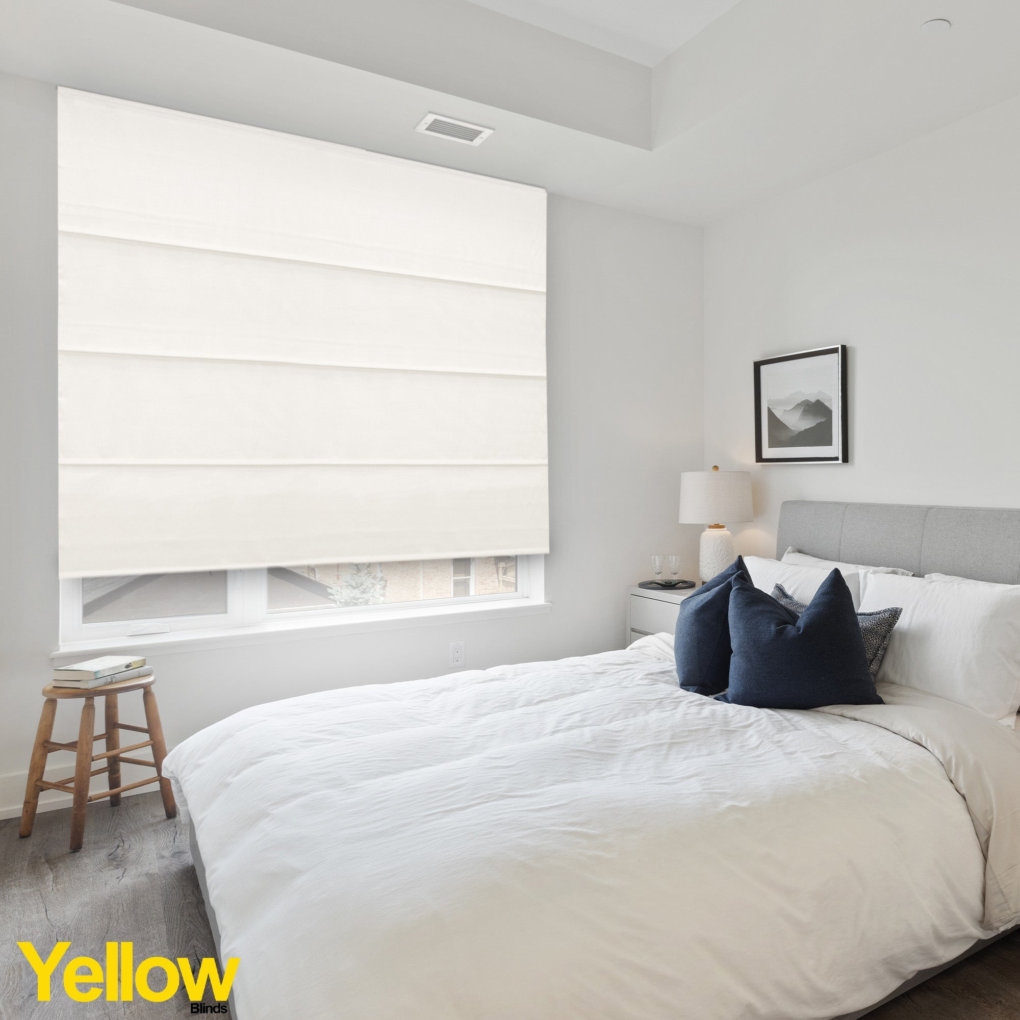 Yellow Blinds Cordless Light Filtering Roman Shade, Riverside Ultra White - 35"W X 72"H