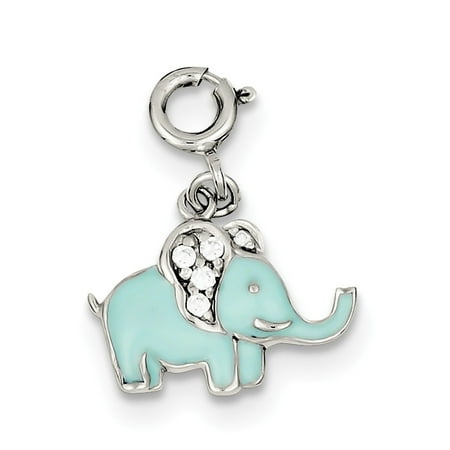Sterling Silver Blue Enameled with Cubic Zirconia Elephant Charm