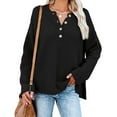 thumbnail image 1 of Suéter de Punto Cuello en V Medio Botones Color Puro Abertura Lateral Manga Larga Suéter Suelto para Mujer Negro XL, 1 of 6