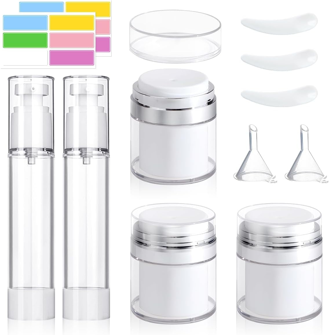 6 Flacons Pompe Airless 15ml - Vide Pour Crèmes, Lotions - Parfait Pour Voyage - Étui Transparent