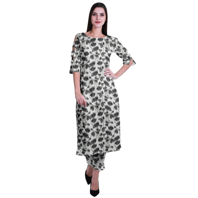Moomaya Ensemble 2 Pcs pour Femmes en Coton Imprimé Kurta et Pantalon Robe Indienne Ensemble Ethnique