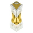 thumbnail image 3 of Rswnyirn Womens Shiny Metallic Sleeveless Fringed Bodysuit Sequins Mock Neck Tassel Jazz Dance Gold L, 3 of 7
