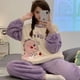 thumbnail image 1 of Pijamas Kawaii Sanrio Kuromi Cinnamoroll Pachacco para mujer, ropa de dormir de franela gruesa y cálida, cuello redondo, Invierno, 1 of 4