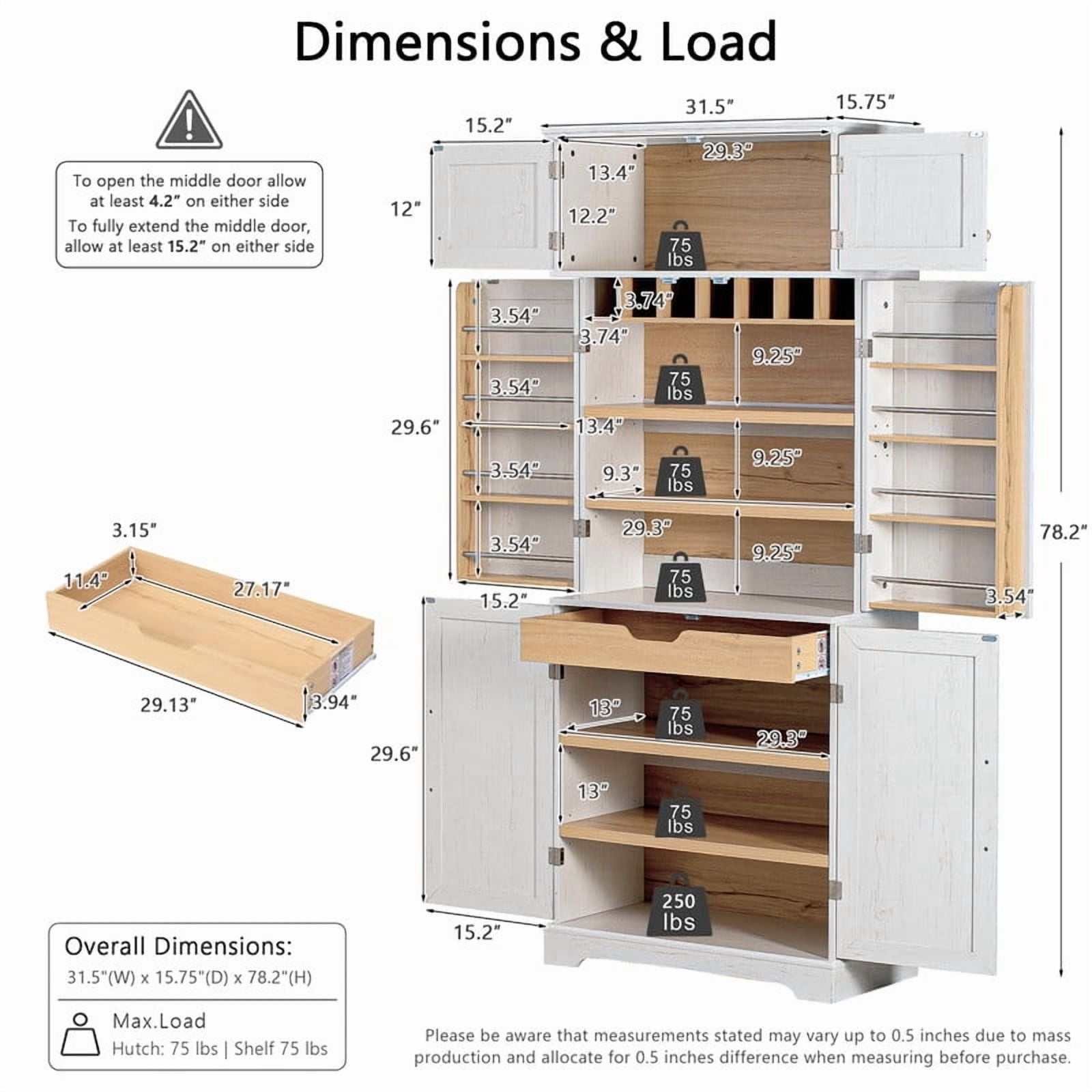 Farmhouse Kitchen Pantry with Drawers, Sideboard Storage Cabinet with Adjustable Shelves, Freestanding Versatile Cupboard
