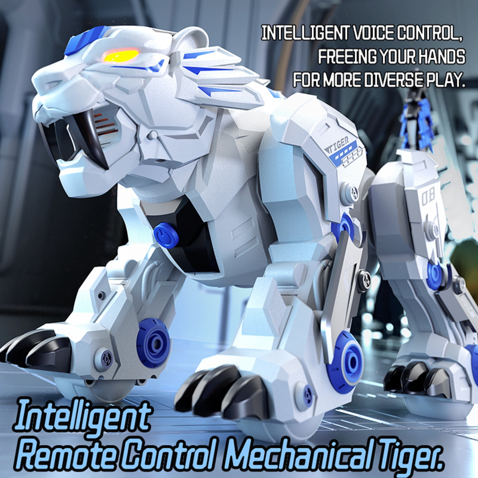 Remote Control Robot Tiger Toy, 2.4G RC Interactive Mechanical Tiger with Voice Control, Touch Sensing, Programmable Stunts, Music & Story Educational Robot for Kids Boys Girls