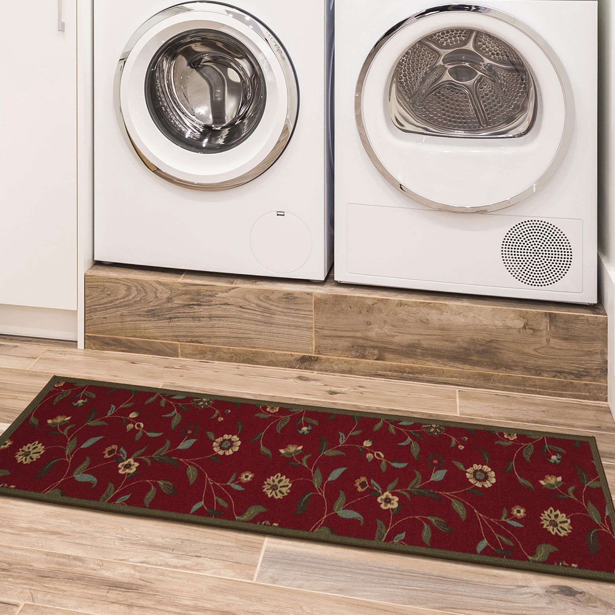 Ottomanson Floral Kitchen Runner Rug 1'10" x 6' - Non Slip Low Pile Carpet, Red