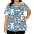 thumbnail image 3 of LTTVQM Women's Easter Scrub Tops 2026 Rabbits Eggs Print Cute Short Sleeve Tops Loose Fit V Neck Holiday Shirts with Pockets Sky Blue 2XL, 3 of 5