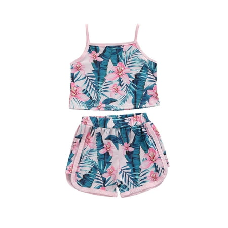 

Toddler Kids Baby Girls Summer 2Pcs Clothes Set Halter Floral Tops Shorts Pants Summer Beach Outfit