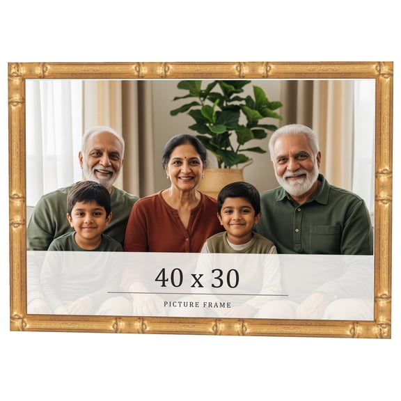 40x30 Frame Gold Bamboo Solid Wood Picture Frame | 0.75 Inch Moulding Width | Interior Frame Depth