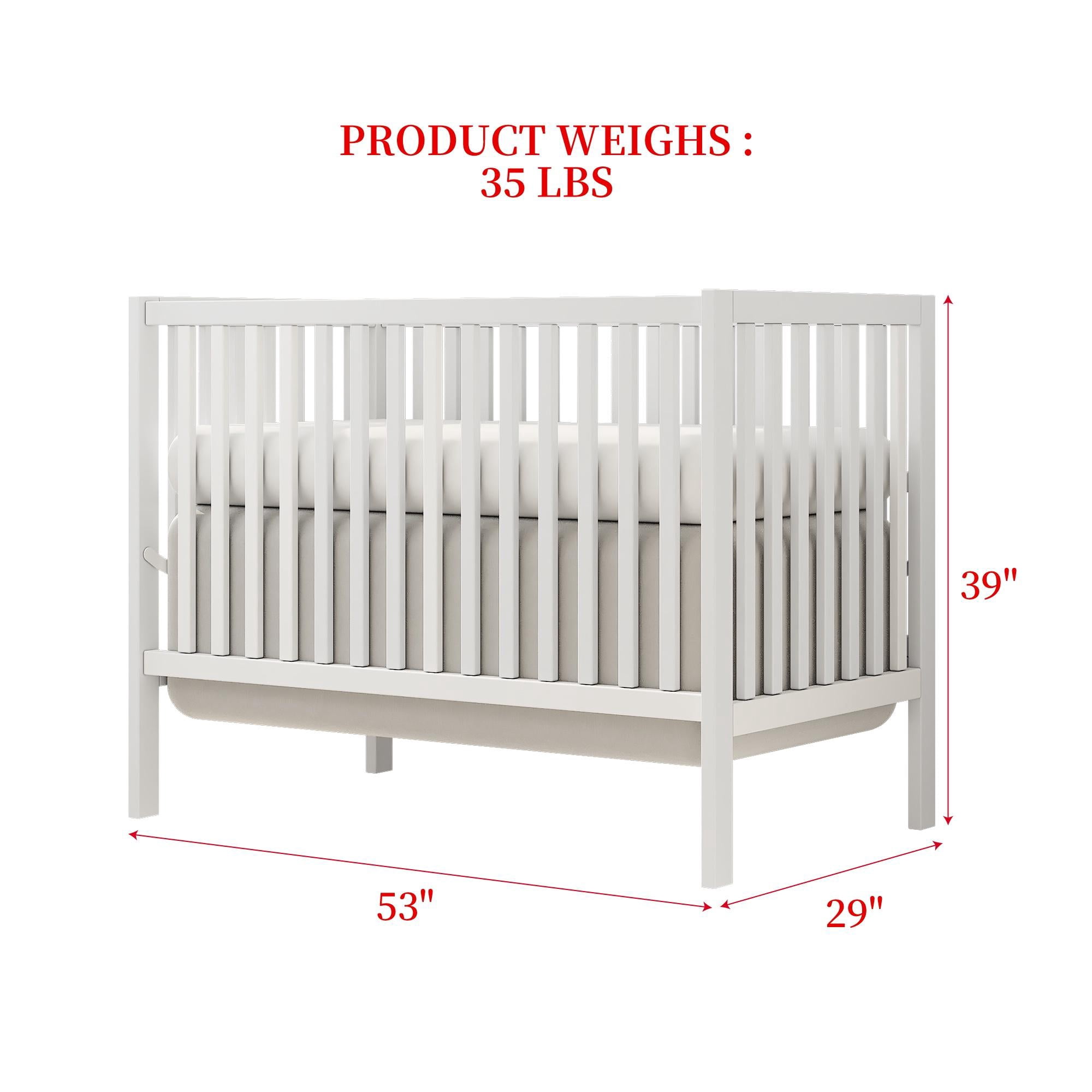HSUNNS 5-in-1 Convertible Crib, Baby Crib with Slats, Certified Baby Safe Crib, Converts from Baby Crib to Toddler Bed, Easy Assembly, 3 Adjustable Heights, White
