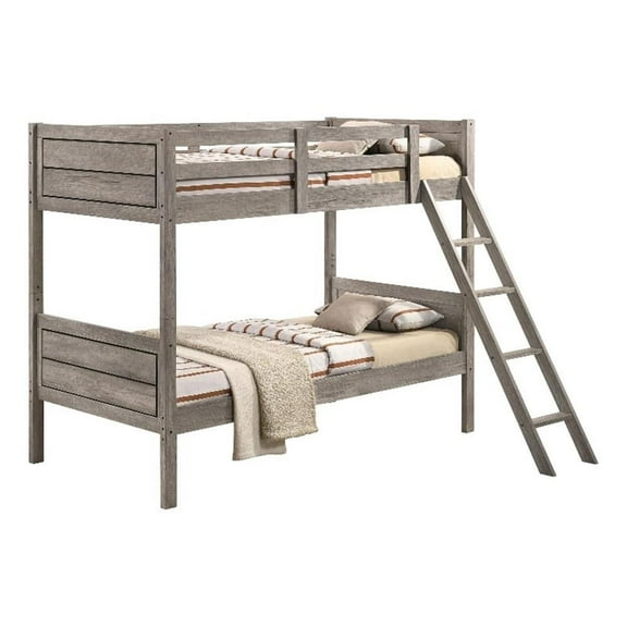 Ryder Wood Twin Over Twin Bunk Bed with Mattress Weathered Taupe