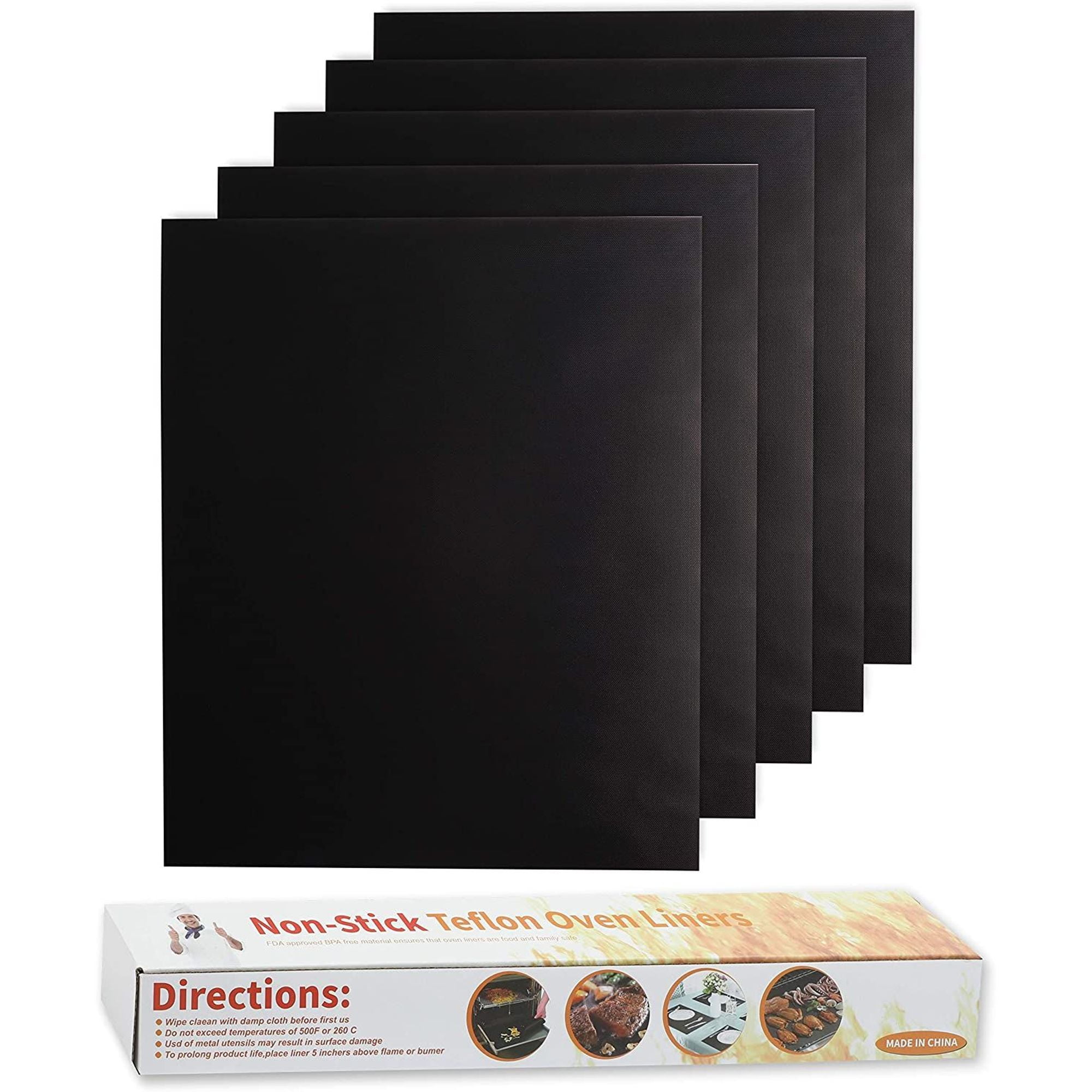 5Pack Non Stick Reusable Oven Liners, Black Heavy Duty Heat Resistant