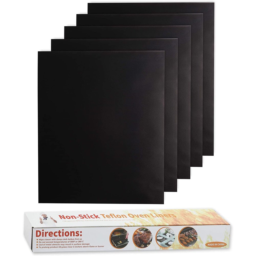 5Pack Non Stick Reusable Oven Liners, Black Heavy Duty Heat Resistant Mats 15.7"x19.7