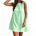 thumbnail image 5 of Women's Gingham Plaid Sleeveless Crew Neck Swing Mini Dress Casual Back Zipper for Summer Daily Beach Vacation Green M(M), 5 of 7