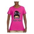 thumbnail image 3 of Autism Awareness Mom Life Messy Hair Bun | Cool Support Neon Print Bandana Mother's Day Womens Graphic T-Shirt, Fuschia, X-Large, 3 of 5
