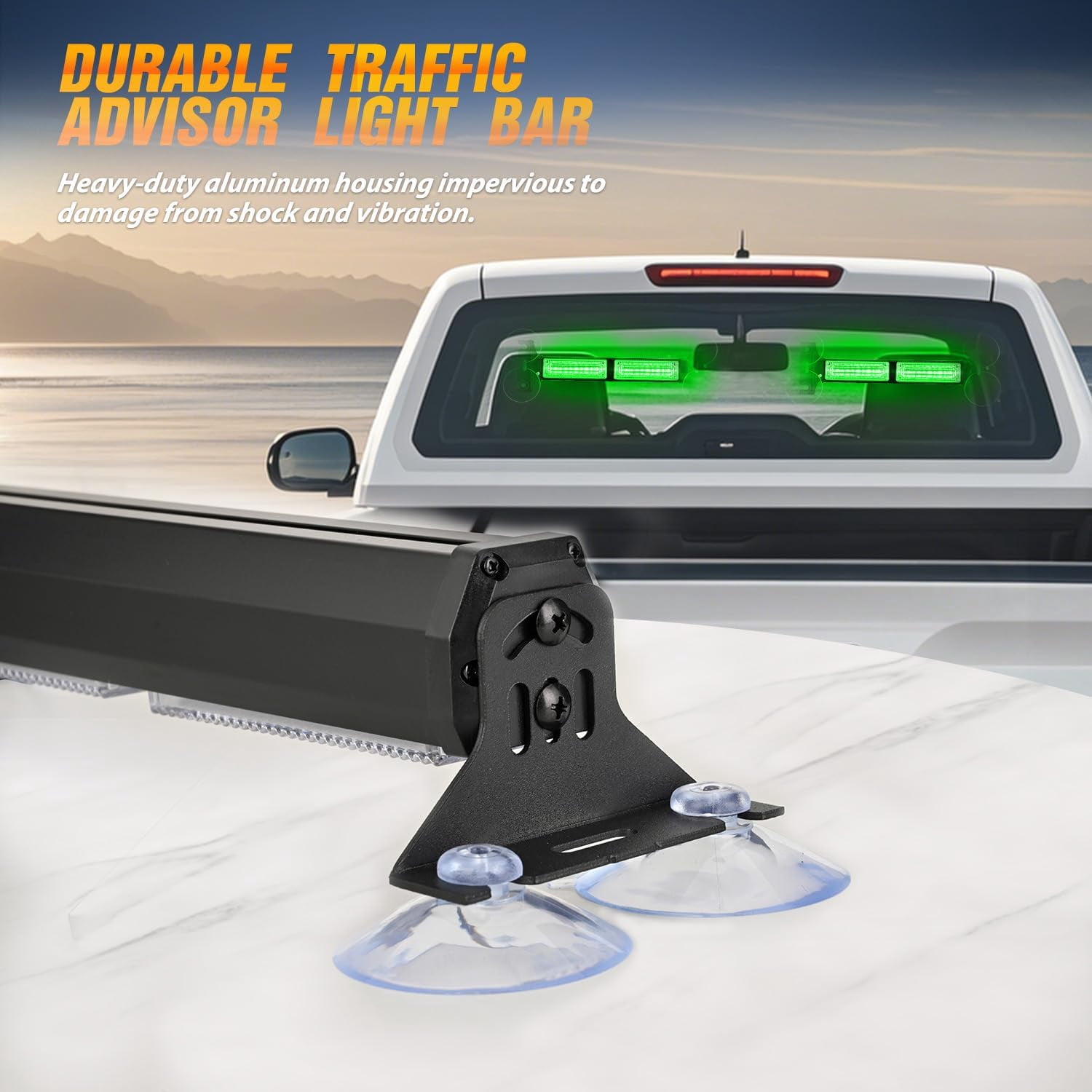 Nilight 40LED Green Emergency Strobe Advisor Light Bar with Suction Cups Dash Safety Warning Hazard Flashing Lights Interior Front/Rear Windshield for Trucks Construction Vehicles