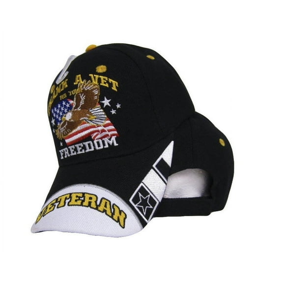 Thank A Vet For Your Freedom Veteran Eagle Flag Black Embroidered Ball Cap Hat