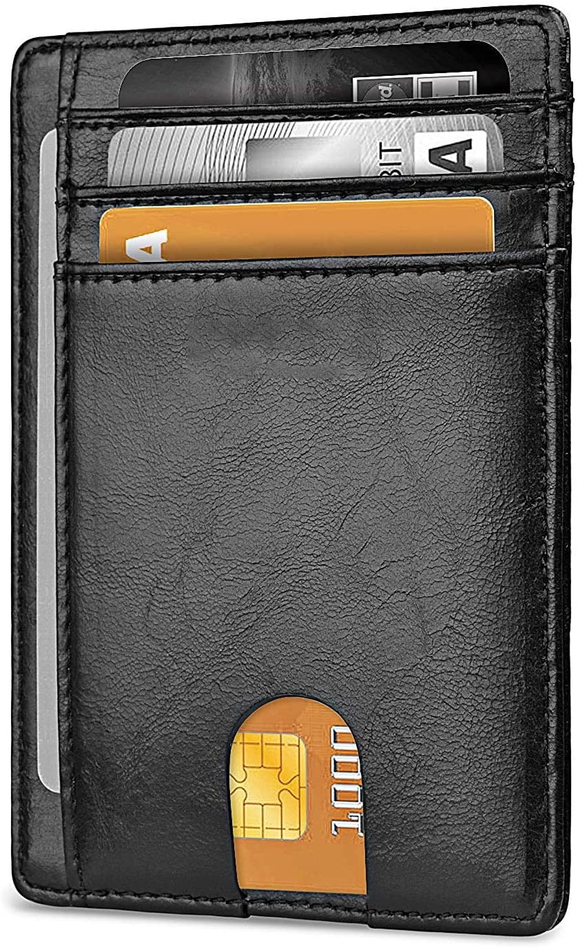 Black Genuine Leather Front Pocket Mens Wallet Thin Card Holder 