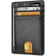 Surlong Slim Wallet for Mens Money Clip Card Cases Genuine Leather Wallets Front Pocket RFID Blocking Card Holder Minimalist, Black