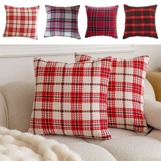 Xihbxyly Fundas de Cojín con Elegante Diseño a Cuadros Escoceses Rojos y Blancos, Tacto Suave de Lino, Funda de Cojín para Exteriores, Decoración Del Hogar, Sofá de Sala de Estar, Dormitorio, Tamaño