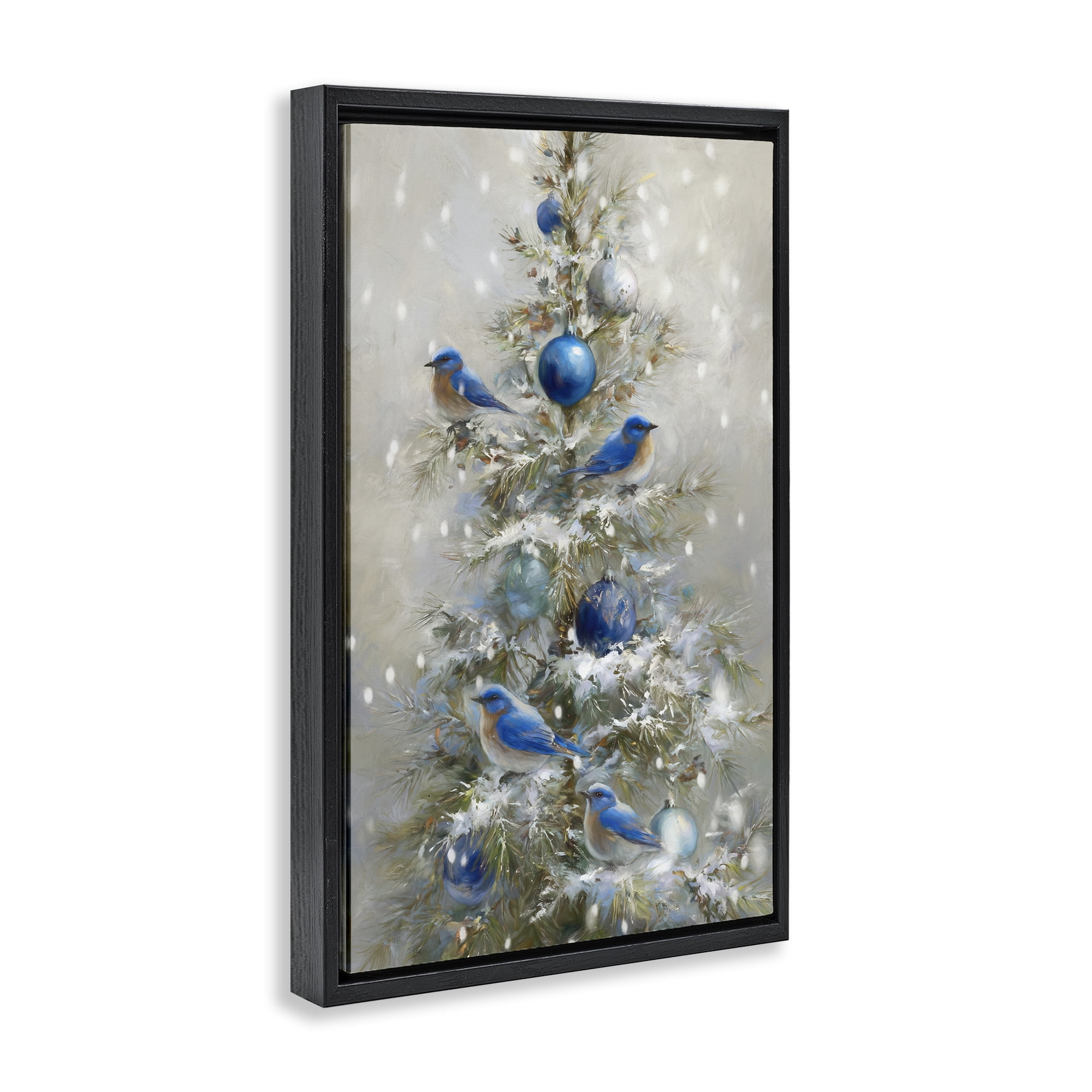 Stupell Industries Blue Bird Christmas Tree Black Framed Floater Canvas Wall Art, design by Tina LeCour