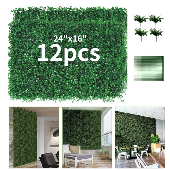 Yonopro 16"X24"Artificial Grass Wall, 12Pcs Boxwood Hedge Wall Panels UV-Anti Grass Backdrop Wall Decor, Greenery Privacy Hedge Screen for Indoor Outdoor Patio Balcony,Garden Fence（SGS CERTIFICATED）