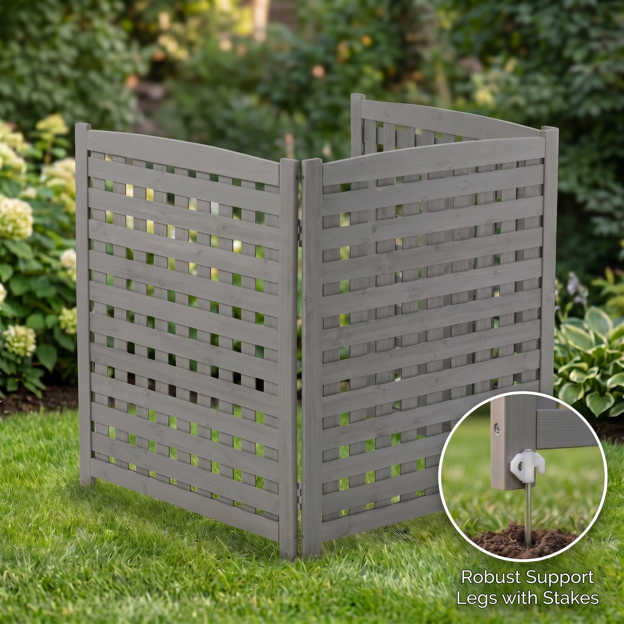 Outdoor Wood Privacy Fence 3-Panel 32W x 38H, Solid Wood Air Conditioner Screen with Slat Spacing for AC Unit Trash Can Pool Pump Enclosure, Gray