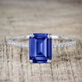 thumbnail image 4 of JeenMata 1.75 ct - Emerald Cut Lab Created Blue Sapphire Wedding Ring - Art Deco Trio Wedding Set - 18K White Gold over Silver, 4 of 6